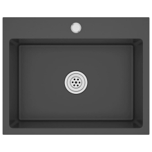 vidaXL Handmade Black Stainless Steel Kitchen Sink 55 x 44 x 20 cm with X-Flume Quick Flow, Undermount/Flush/Drop-in, 35 mm Faucet Hole, 51511