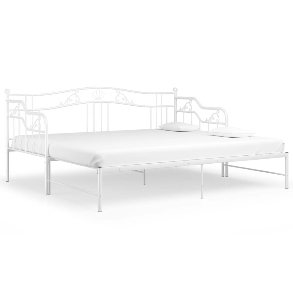 vidaXL Pull-out Sofa Bed Frame White Metal for Day Sleeping Sleepover Guest