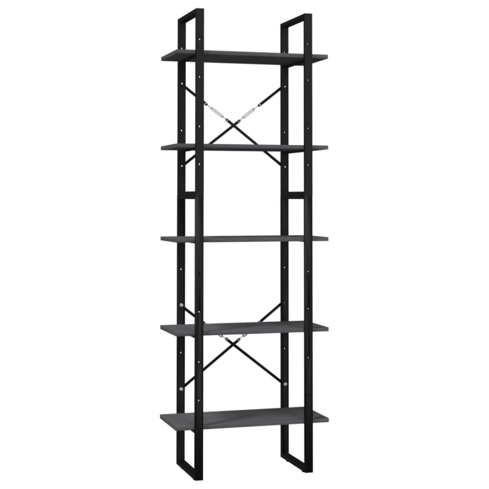 vidaXL Pinewood 5-Tier Book Cabinet Grey Home Bookcase Bookshelf Storage Rack