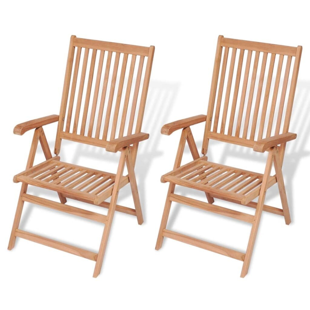 vidaXL Reclining Garden Chairs Wooden Dining Dinner Seat 2 pcs Solid Teak Wood