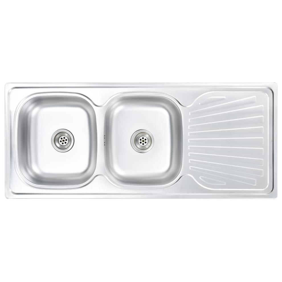 Vidaxl Kitchen Sink Double Basin With Strainer & Trap Stainless Steel Basin 8719883603254