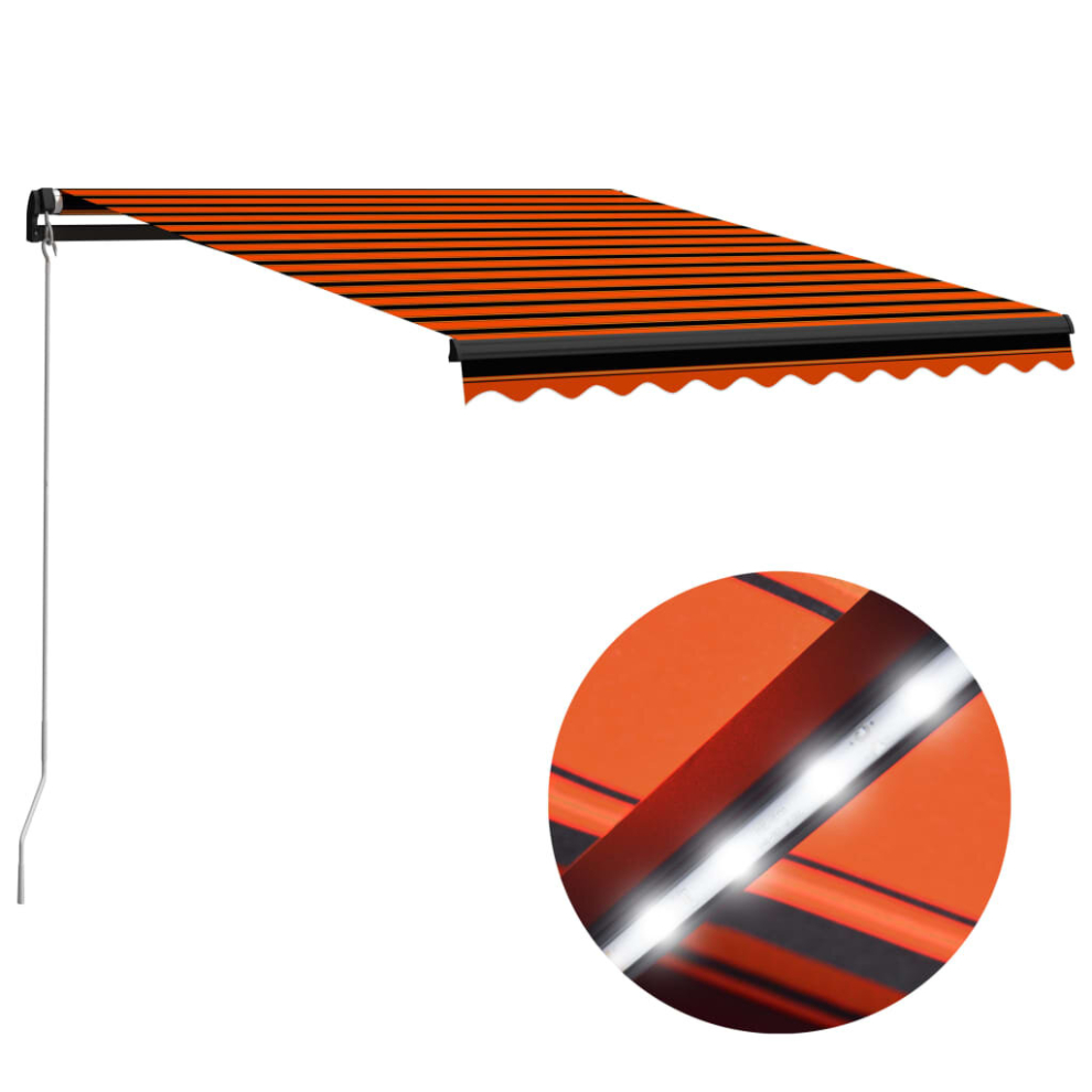 Vidaxl Manual Retractable Awning With Led 300X250cm Orange And Brown Canopy