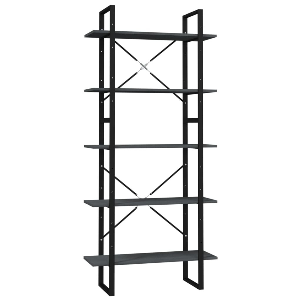 Vidaxl Pinewood 5-Tier Book Cabinet Grey Home Bookcase Bookshelf Storage Rack