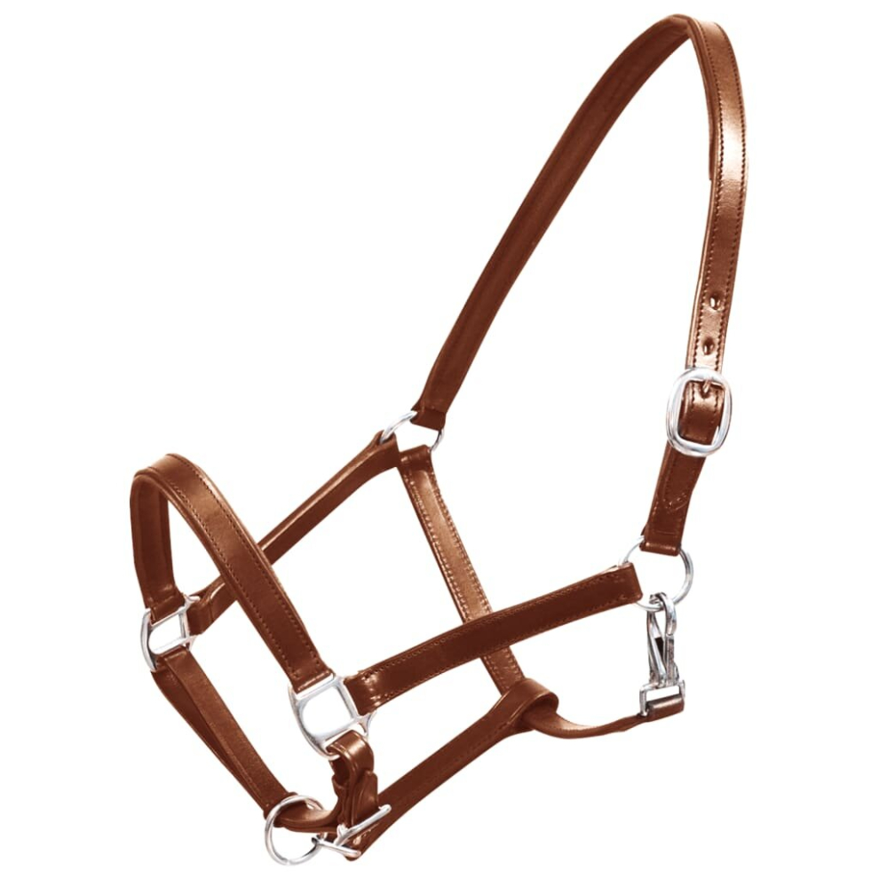 vidaXL Headcollar Stable Halter Adjustable Brown Full Real Leather Horse Tack