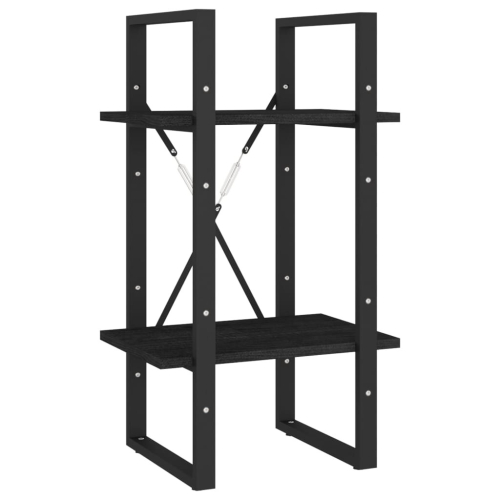 VidaXL vidaXL Solid Pine Wood 2-Tier Book Cabinet Black Office Storage Rack Bookcase