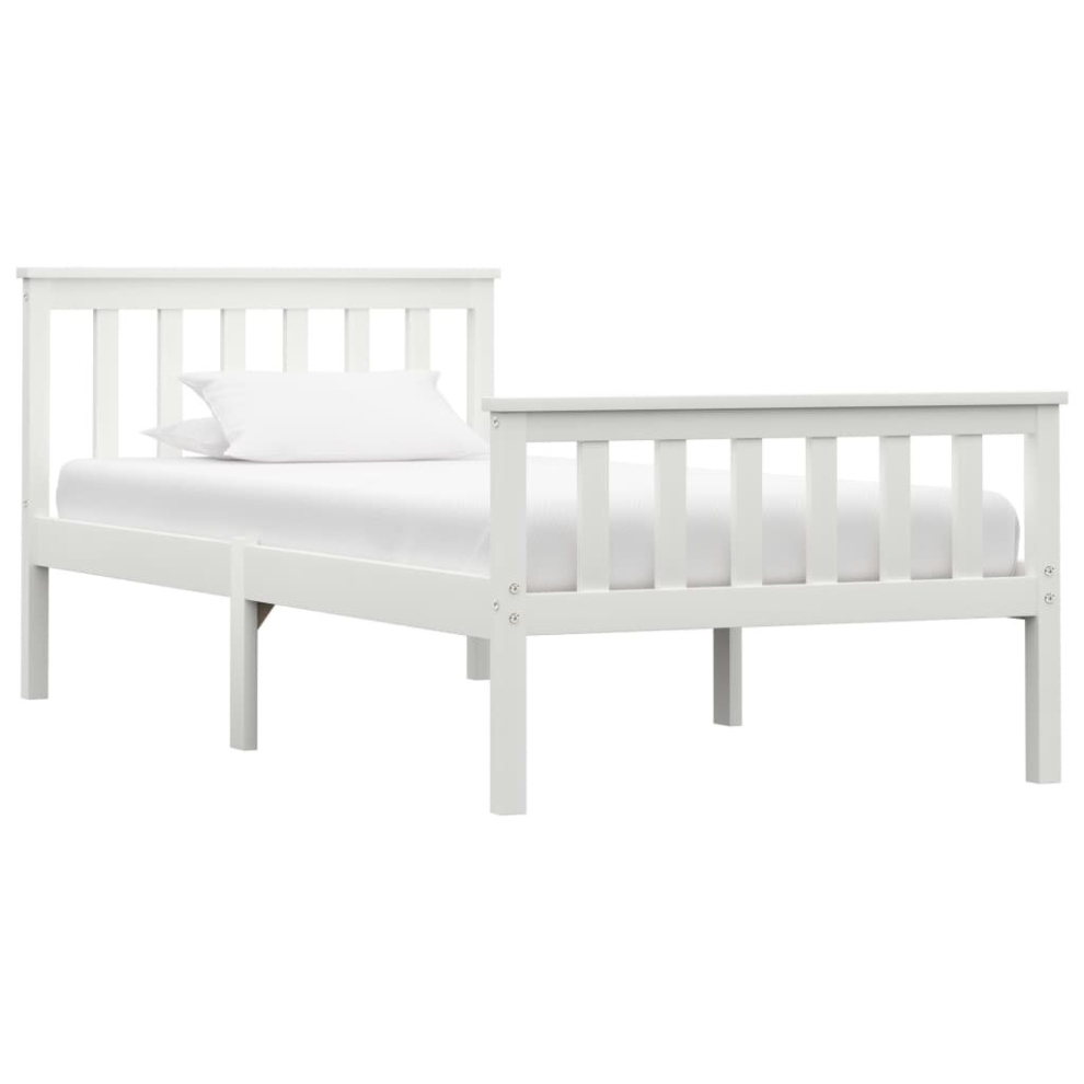 vidaXL Solid Pine Wood Bed Frame White 100x200cm Single Wooden Bed Furniture