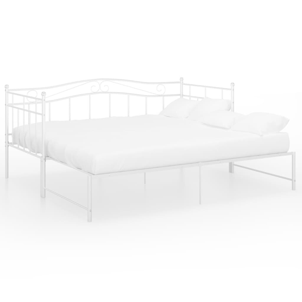 vidaXL Pull-out Sofa Bed Frame White Metal Living Room Occasional Sleepover