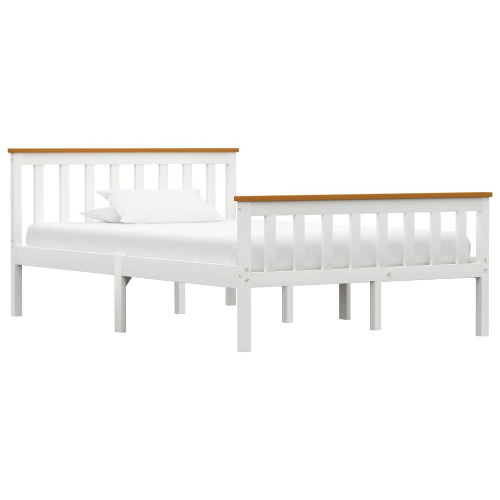 vidaXL Solid Pinewood Bed Frame White 120x200cm Double Bed Bedroom Furniture