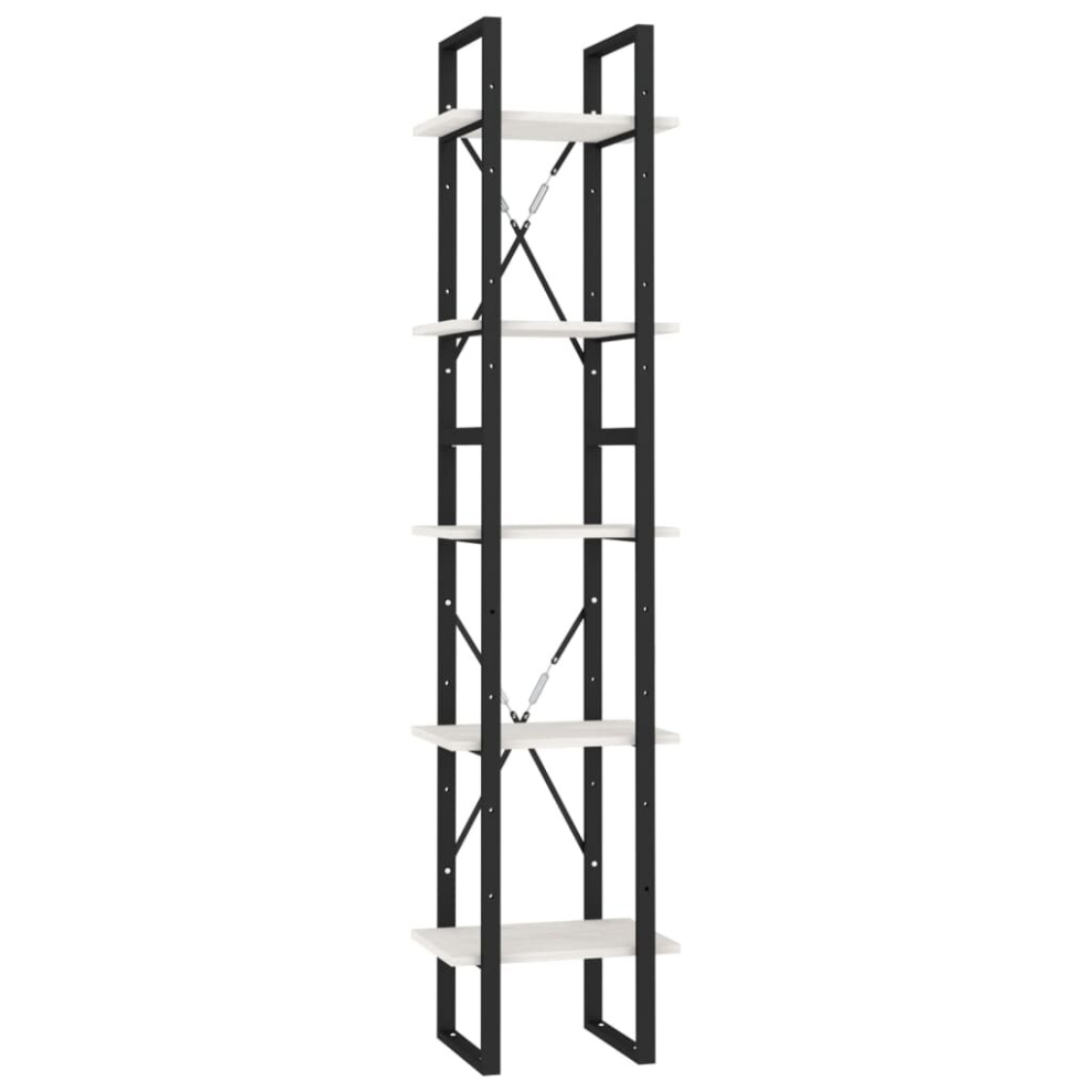 Vidaxl Pinewood 5-Tier Book Cabinet Storage Rack Book Organiser Bookcase White