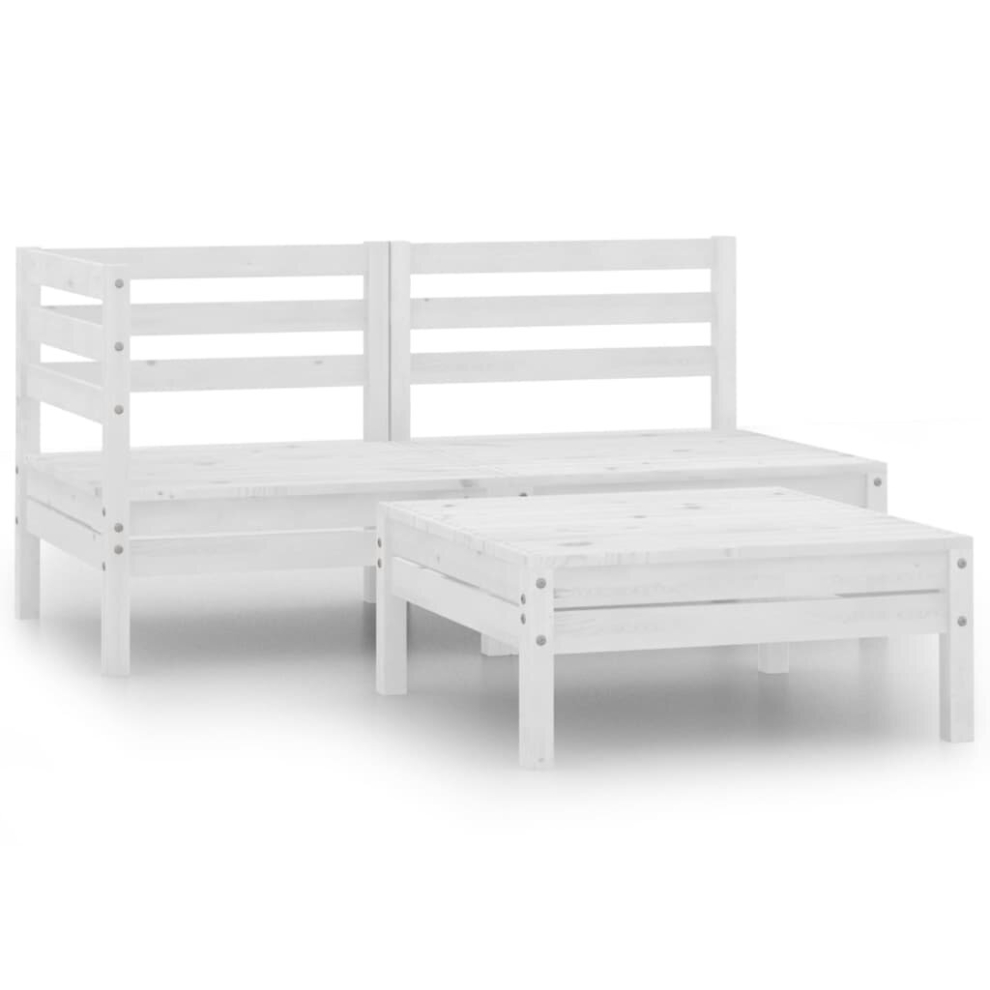 vidaXL Solid Pinewood Garden Lounge Set 3 Piece White Outdoor Sofa Seating