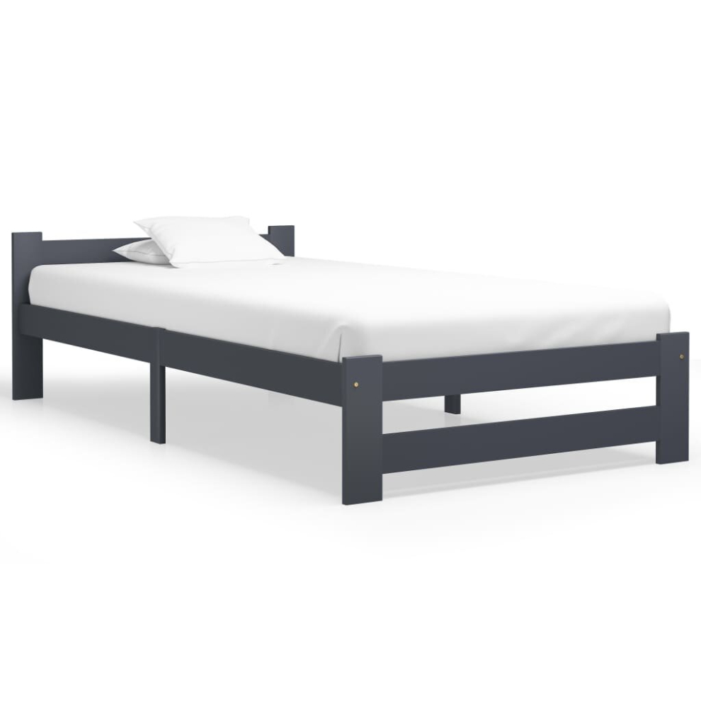 Vidaxl Solid Wood Pine Bed Frame Dark Grey 100X200 Cm Wooden Bedstead Bed Base