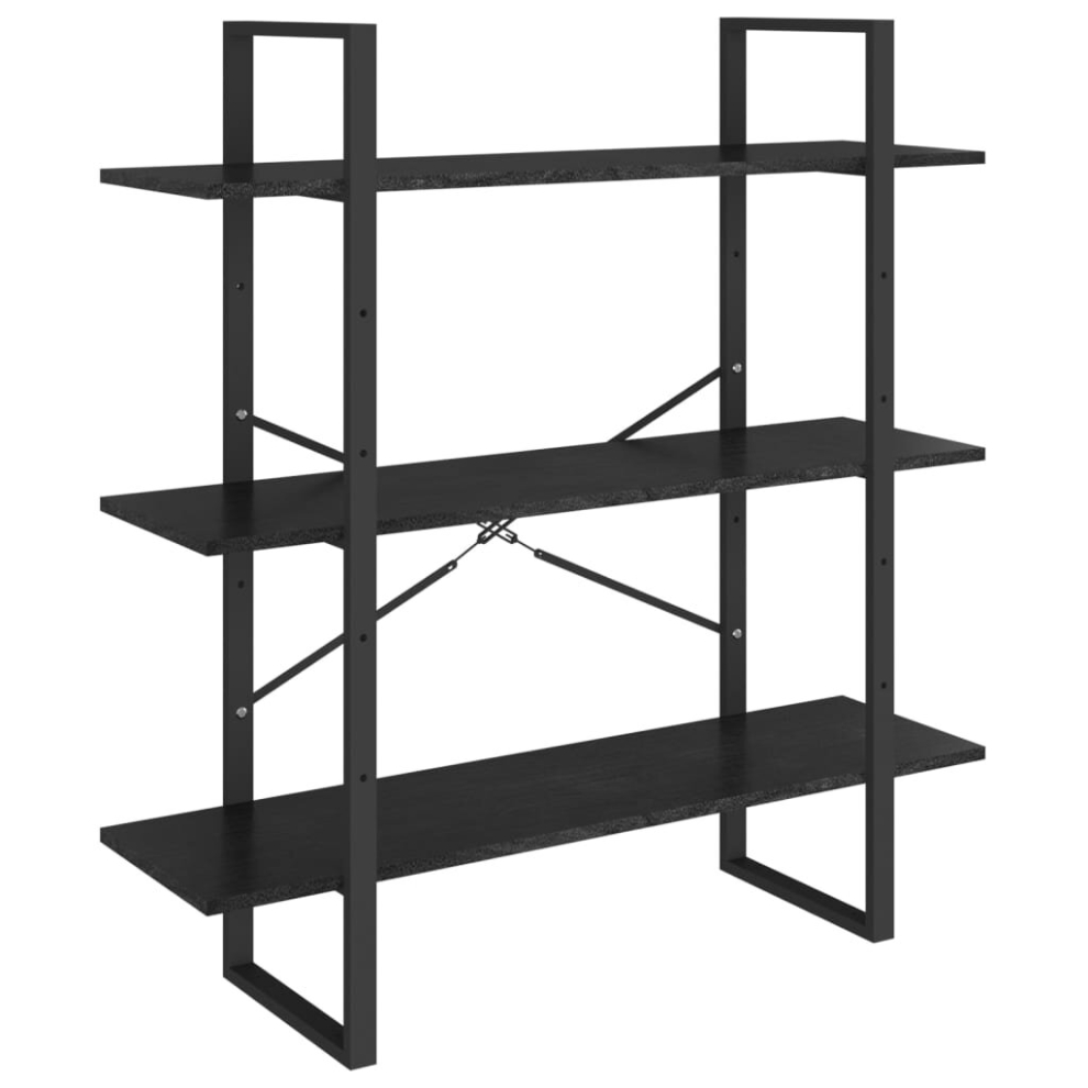 vidaXL Solid Pine Wood 3-Tier Book Cabinet Black Organiser Bookcase Book Rack