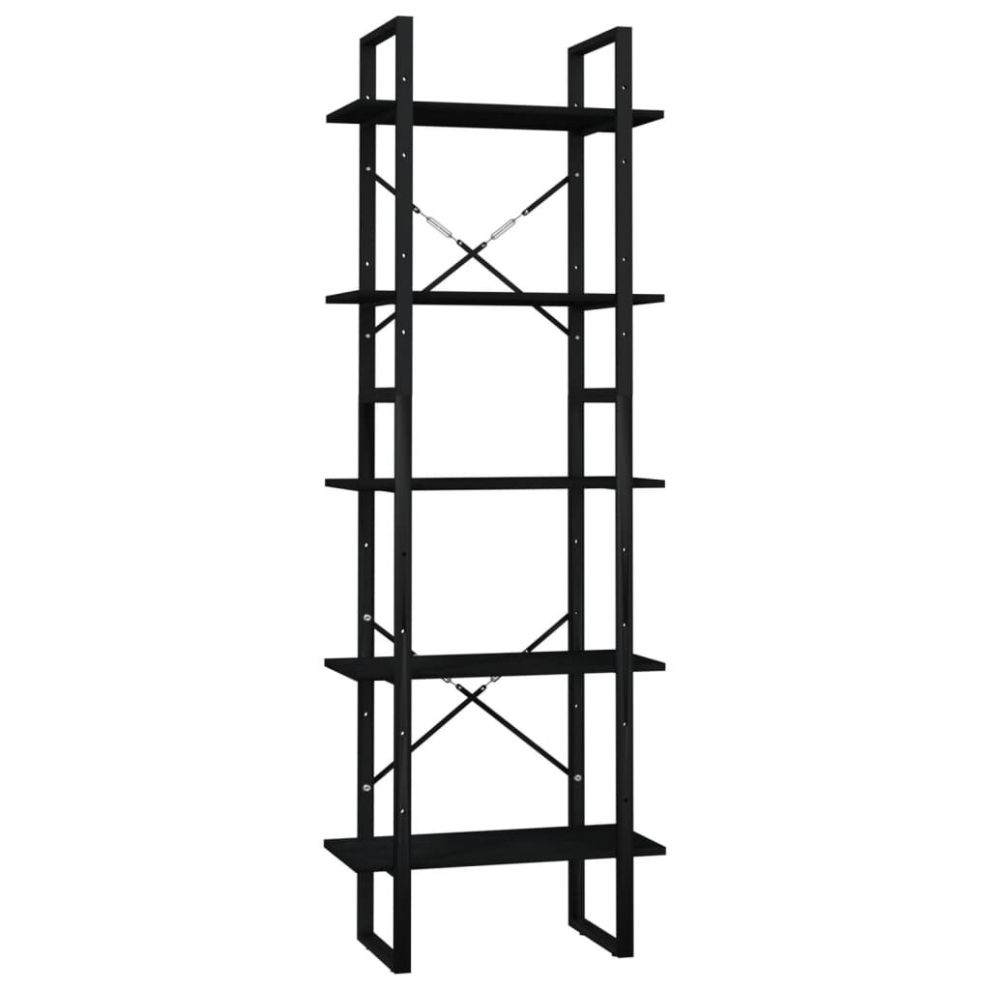 vidaXL Pinewood 5-Tier Book Cabinet Black Bookcase Bookshelf Storage Rack