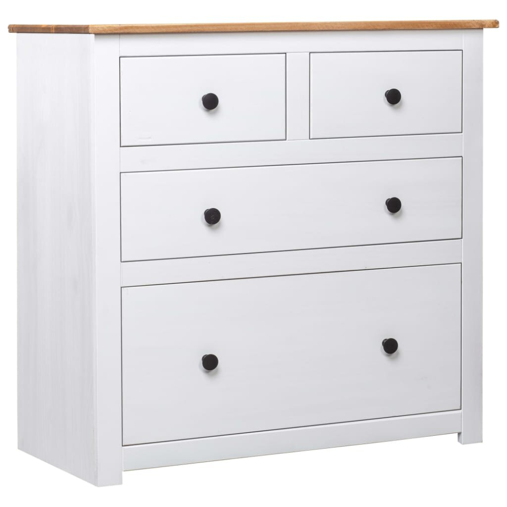 vidaXL Solid Wood Pine Sideboard White Panama Range Drawer Cabinet Nightstand