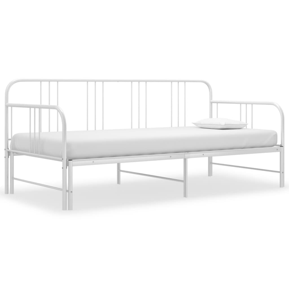 vidaXL Pull-out Sofa Bed Frame White Metal 90x200 cm Day Bed Base Bedstead