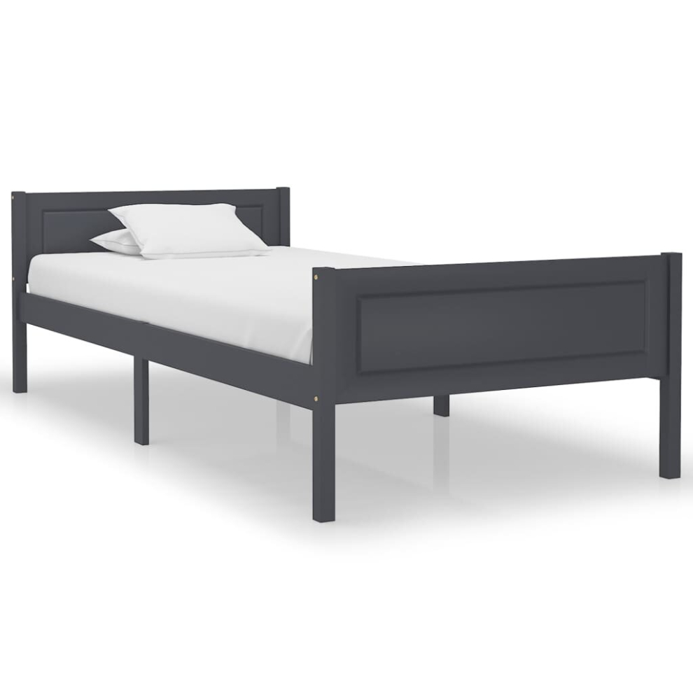 vidaXL Solid Pinewood Bed Frame 100x200 cm Grey Wooden Single Base Bedstead