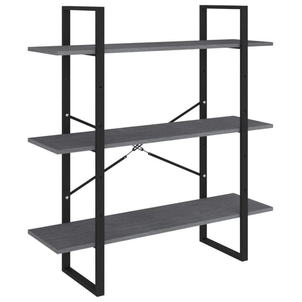 Vidaxl Solid Pine Wood 3-Tier Book Cabinet Grey Organiser Bookcase Book Rack