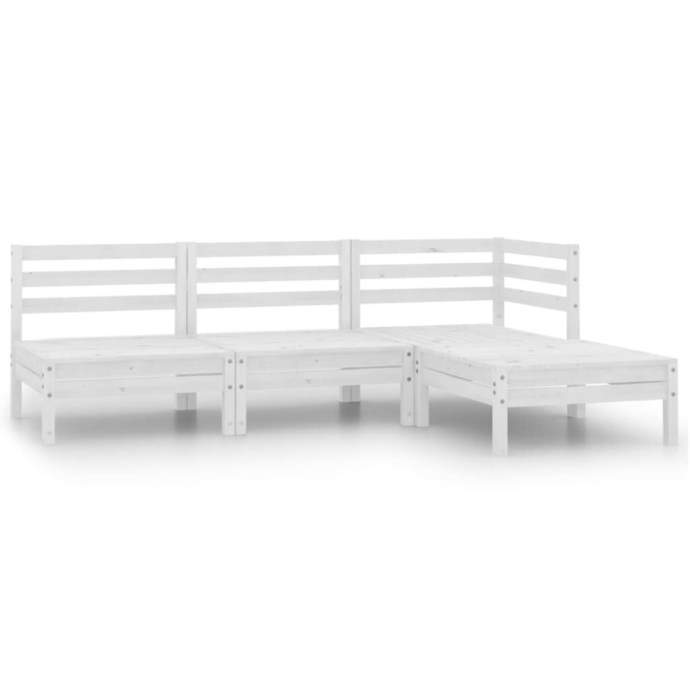 vidaXL Solid Pinewood Garden Lounge Set 4 Piece White Outdoor Sofa Seating