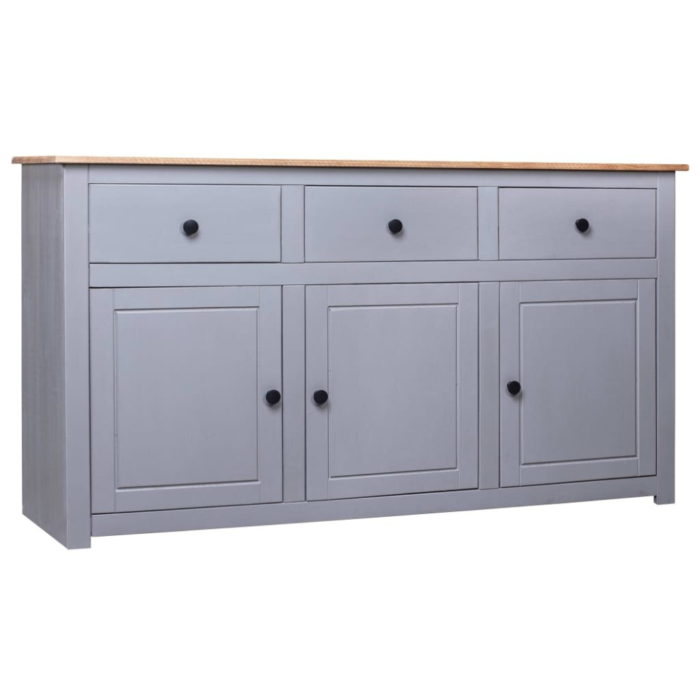 vidaXL Solid Wood Pine Sideboard Grey 3 Drawers 3 Doors Storage Chest Cabinet