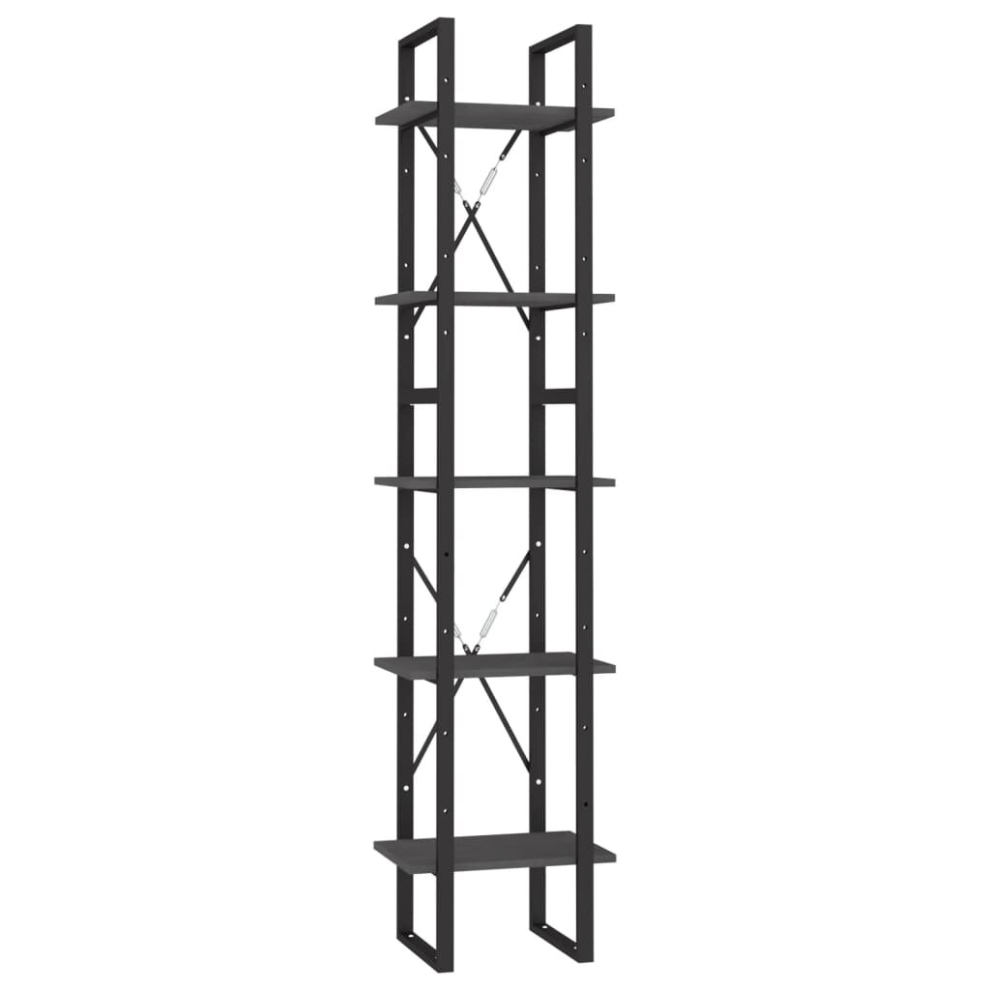 Vidaxl Pinewood 5-Tier Book Cabinet Storage Rack Book Organiser Bookcase Grey