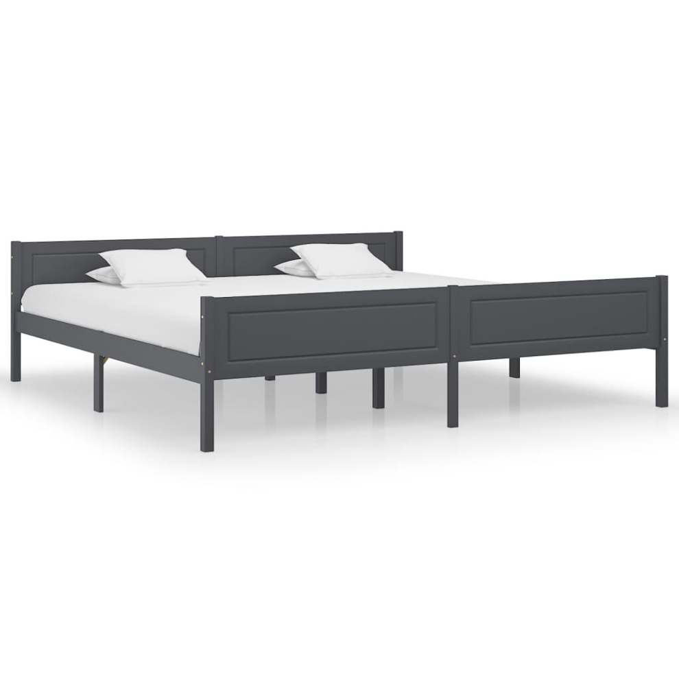 vidaXL Solid Wood Pine Bed Frame Grey 200x200 cm Wooden Bedstead Bed Base