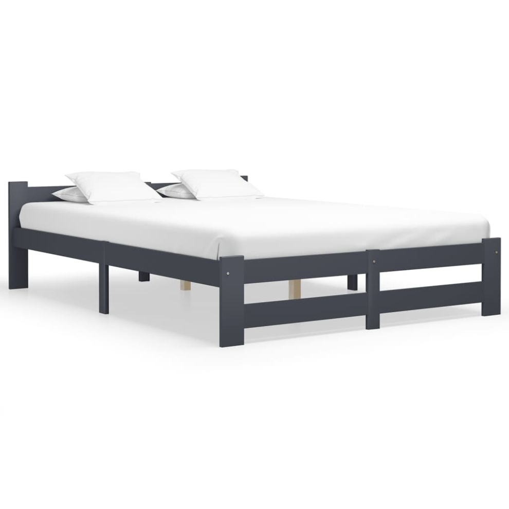 vidaXL Solid Wood Pine Bed Frame Dark Grey 140x200 cm Wooden Bedstead Bed Base