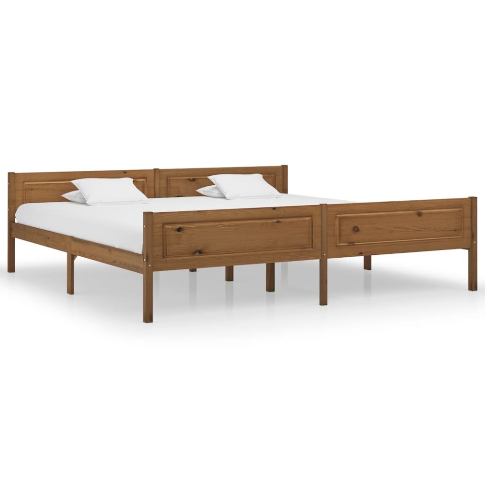 Vidaxl Solid Pinewood Bed Frame 200X200 Cm Honey Brown Wooden Base Bedstead