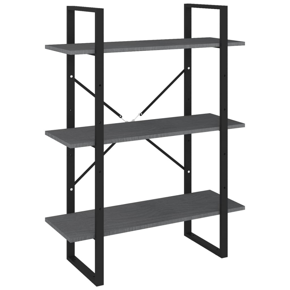 Vidaxl Solid Pine Wood 3-Tier Book Cabinet Grey Organiser Bookcase Book Rack