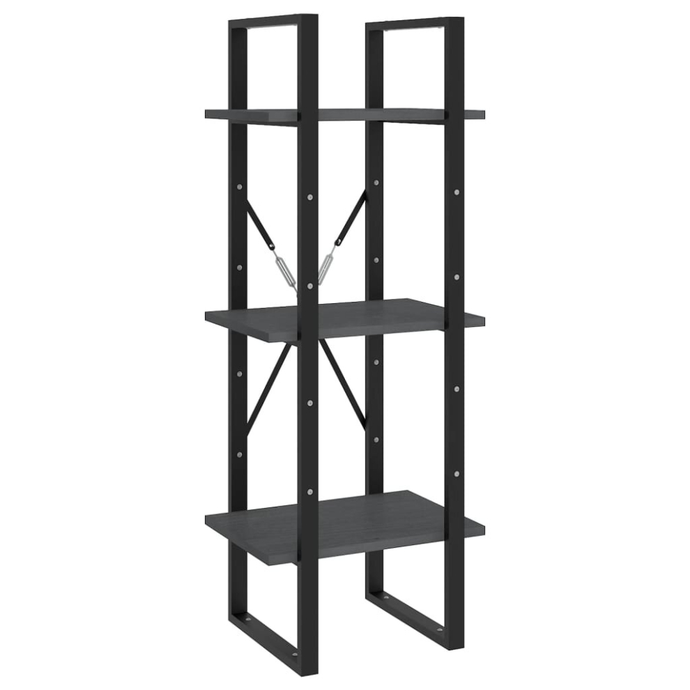 vidaXL Solid Pinewood 3-Tier Book Cabinet Grey Home Storage Rack Bookcase