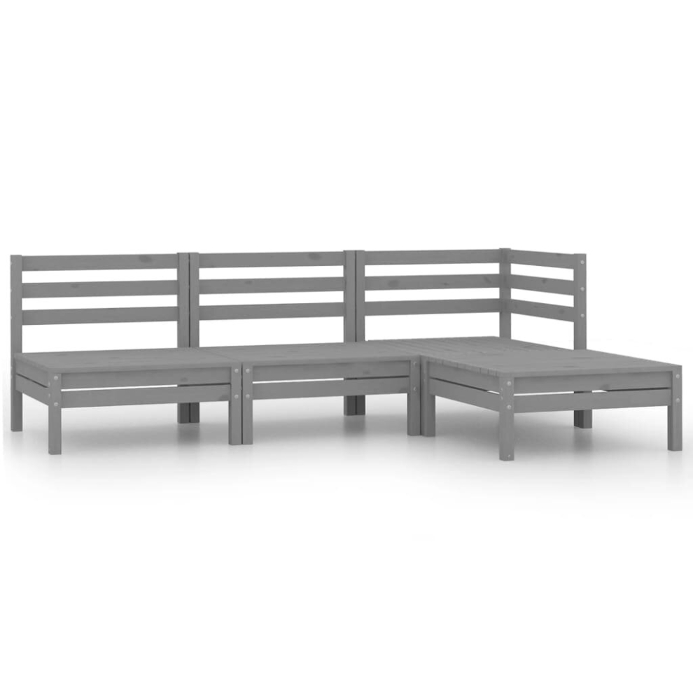 vidaXL Solid Pinewood Garden Lounge Set 4 Piece Grey Outdoor Sofa Seating