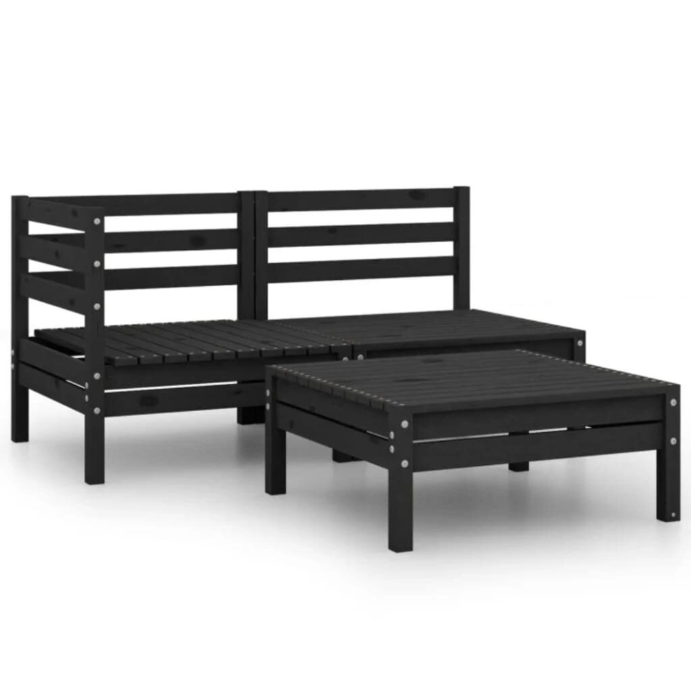 vidaXL Solid Pinewood Garden Lounge Set 3 Piece Black Outdoor Sofa Seating