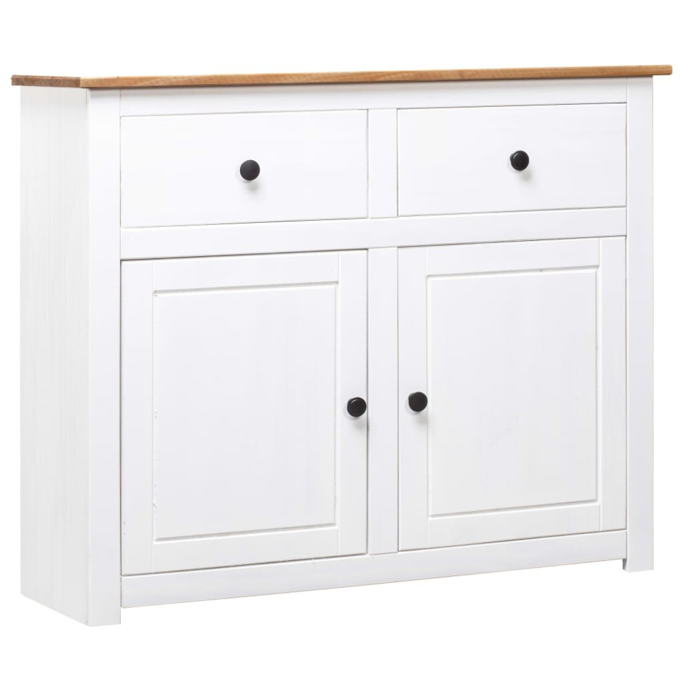 Vidaxl Solid Wood Pine Sideboard White 2 Drawers 2 Doors Storage Side Cabinet