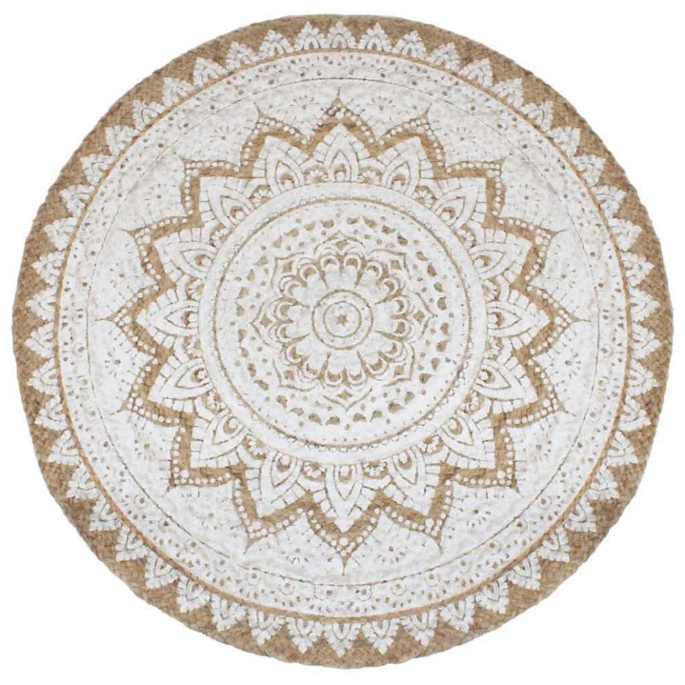 (210 cm) vidaXL Area Rug Braided Jute Printed Round Indoor Floor Carpet Multi Sizes