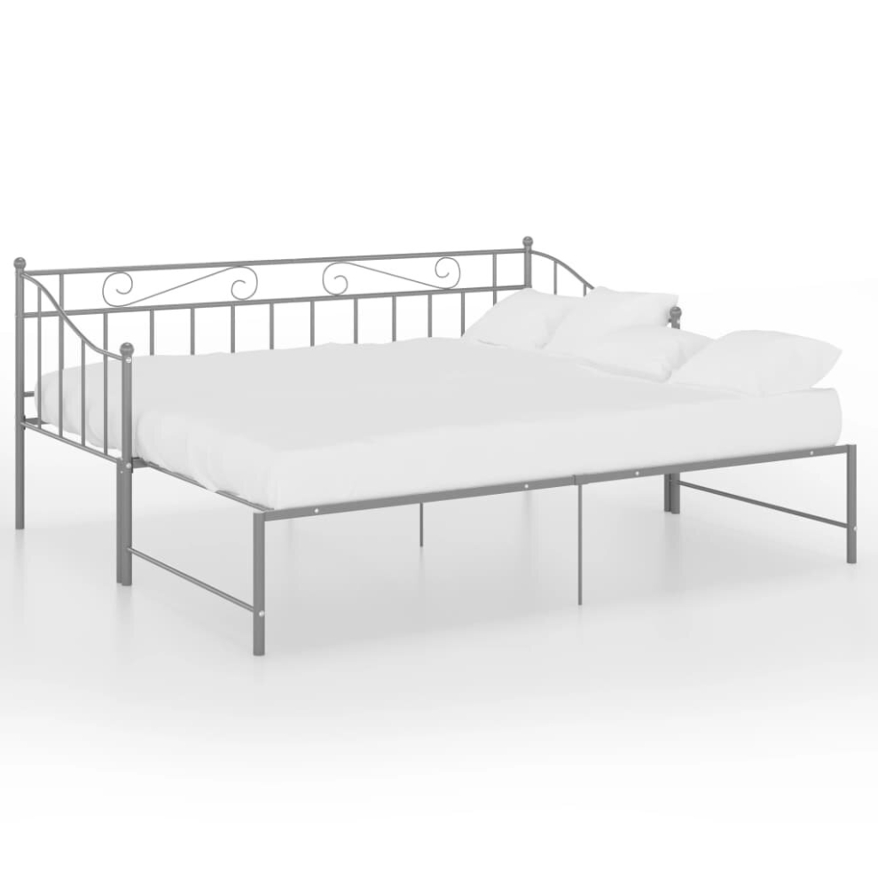 vidaXL Pull-out Sofa Bed Frame Grey Metal for Day Sleeping Guest Sleepover