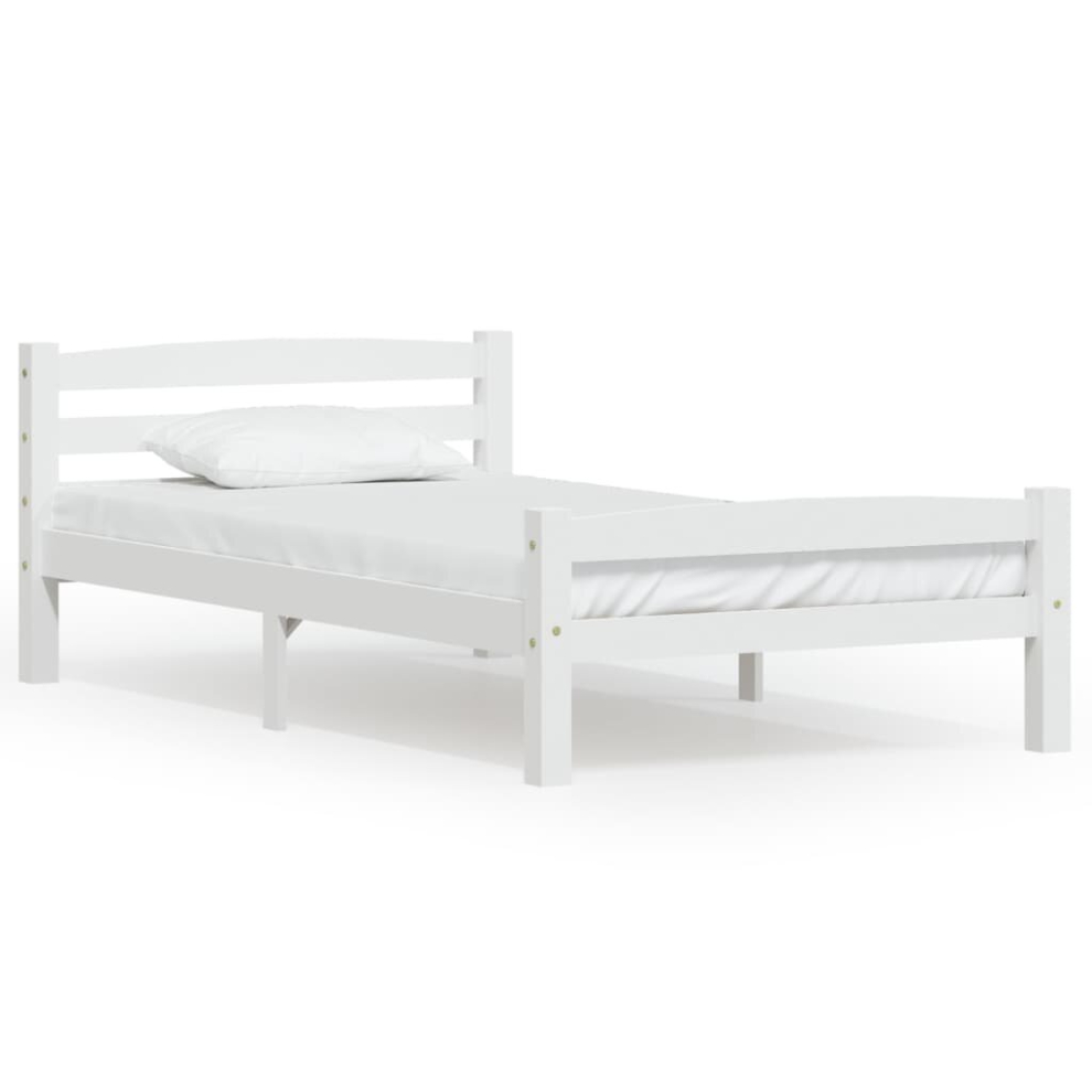 Vidaxl Solid Wood Pine Bed Frame White 90X200 Cm Wooden Bedstead Bed Base