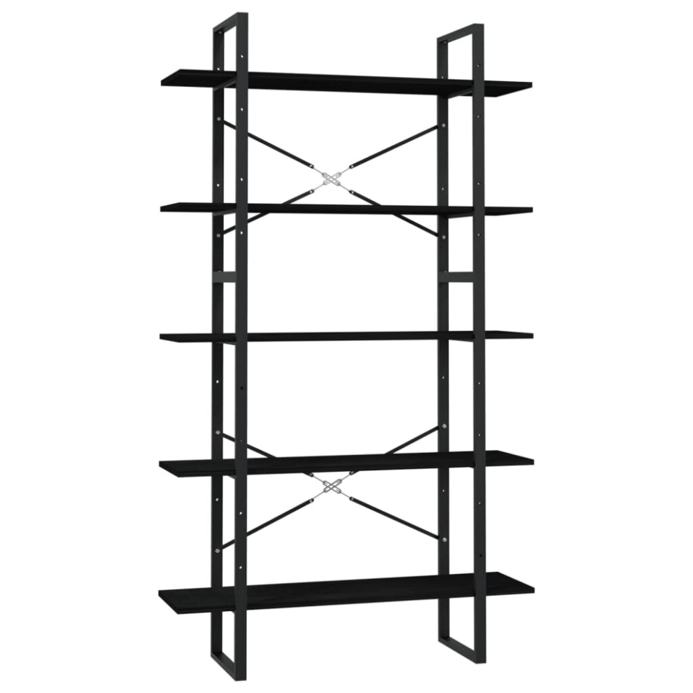 vidaXL Pinewood 5-Tier Book Cabinet Black Bookcase Bookshelf Storage Rack