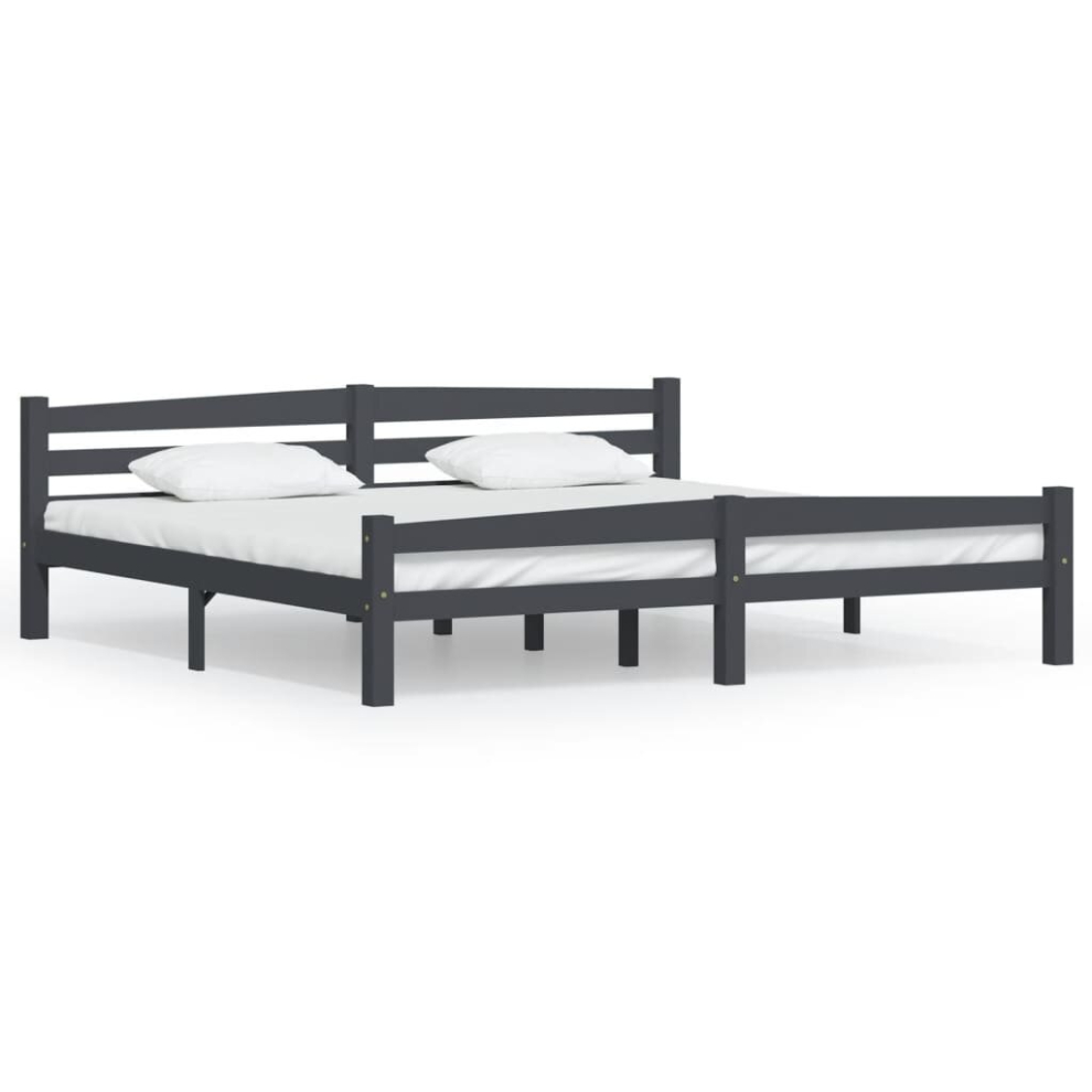 Vidaxl Solid Wood Pine Bed Frame Dark Grey 200X200 Cm Bedroom Wooden Bed Base
