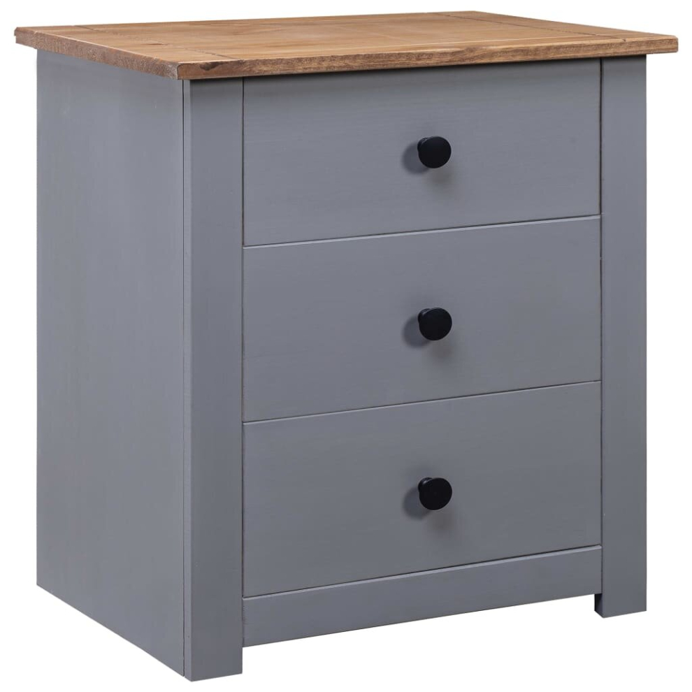 vidaXL Solid Wood Pine Bedside Cabinet Grey 3 Drawers Night Stand Sideboard