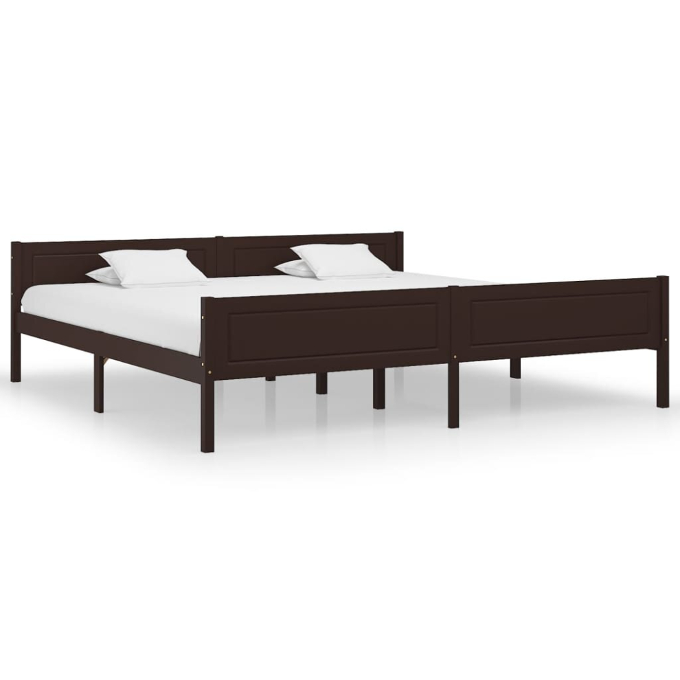 vidaXL Solid Pinewood Bed Frame 200x200 cm Dark Brown Wooden Base Bedstead