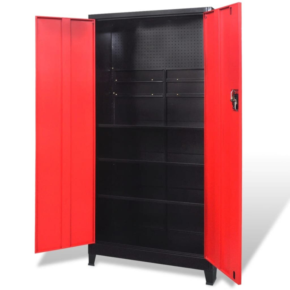 vidaXL Tool Cabinet with 2 Doors Steel 90x40x180cm Black and Red Storage Unit