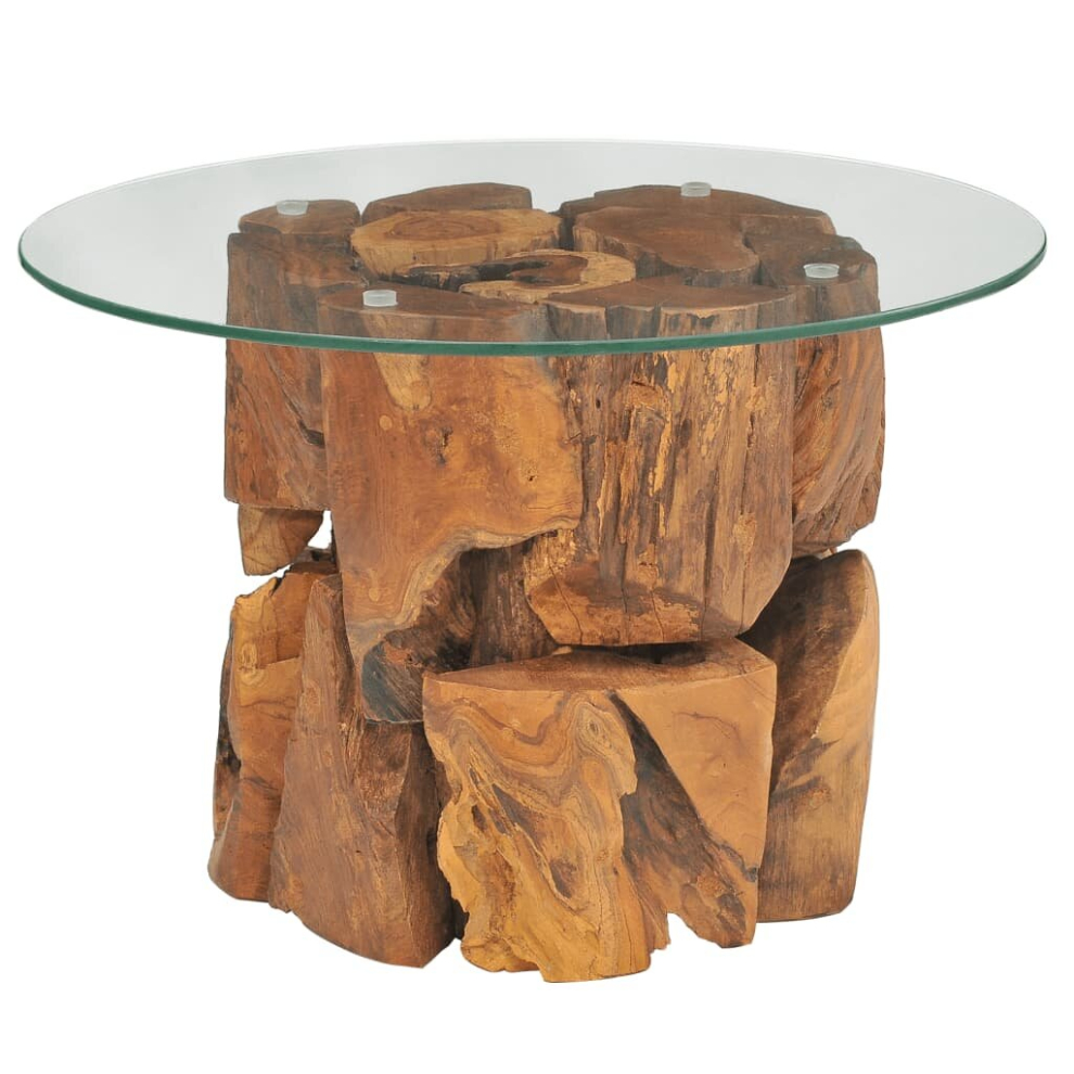 vidaXL Solid Teak Driftwood Coffee Table 60cm Glass Tabletop Telephone Stand