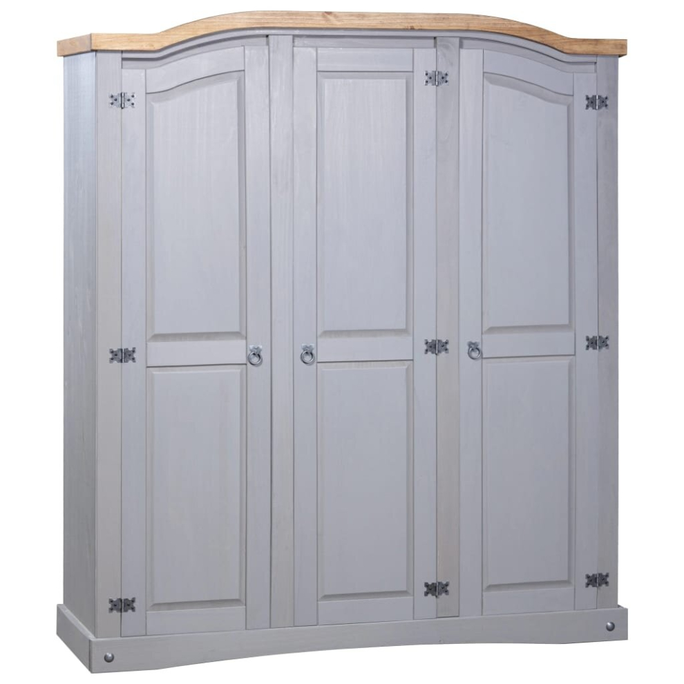 vidaXL Wardrobe Clothes Cabinet Closet Mexican Pine Corona Range 3 Doors Grey