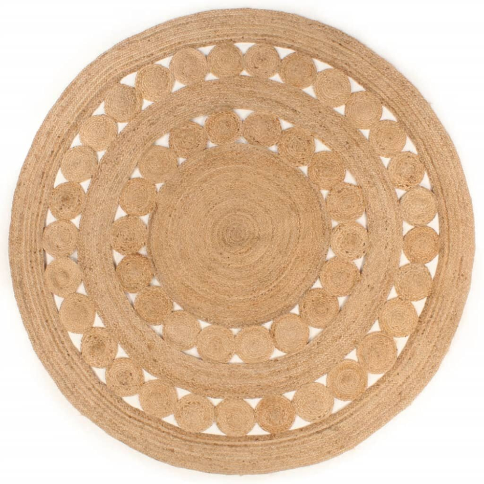 (180 cm) vidaXL Area Rug Braided Design Jute Round Living Room Floor Carpet Multi Sizes