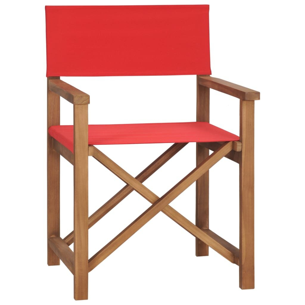 vidaXL Solid Teak Wood Director's Chair Red Outdoor Home Garden Folding Seat