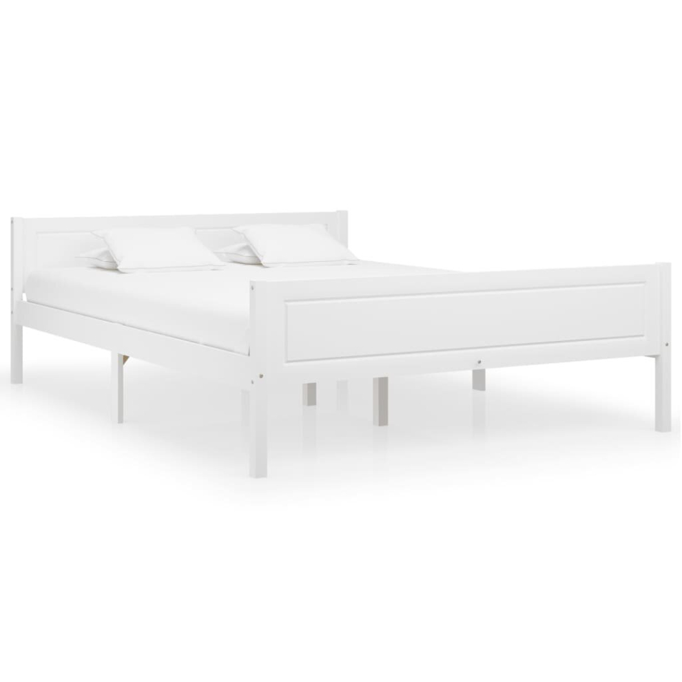 vidaXL Solid Pinewood Bed Frame 140x200 cm White Wooden Bed Base Bedstead