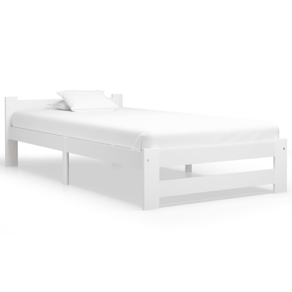 vidaXL Solid Wood Pine Bed Frame White 100x200 cm Bedroom Wooden Bedstead