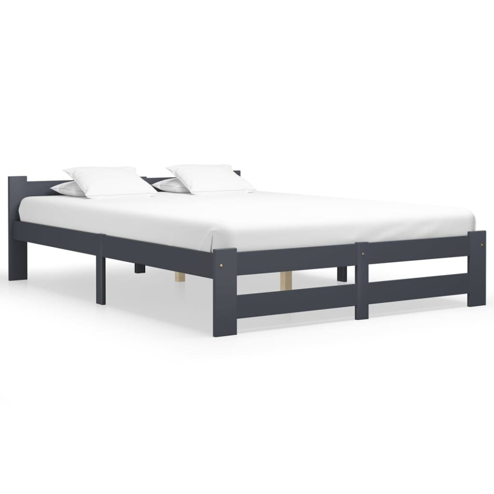 vidaXL Solid Pine Wood Bed Frame Dark Grey Double Size Bedstead Furniture