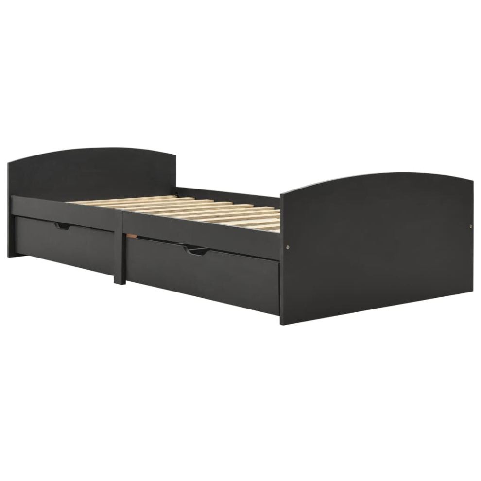 vidaXL Solid Wood Pine Bed Frame with 2 Drawers Grey 90x200 cm Wooden Bedstead