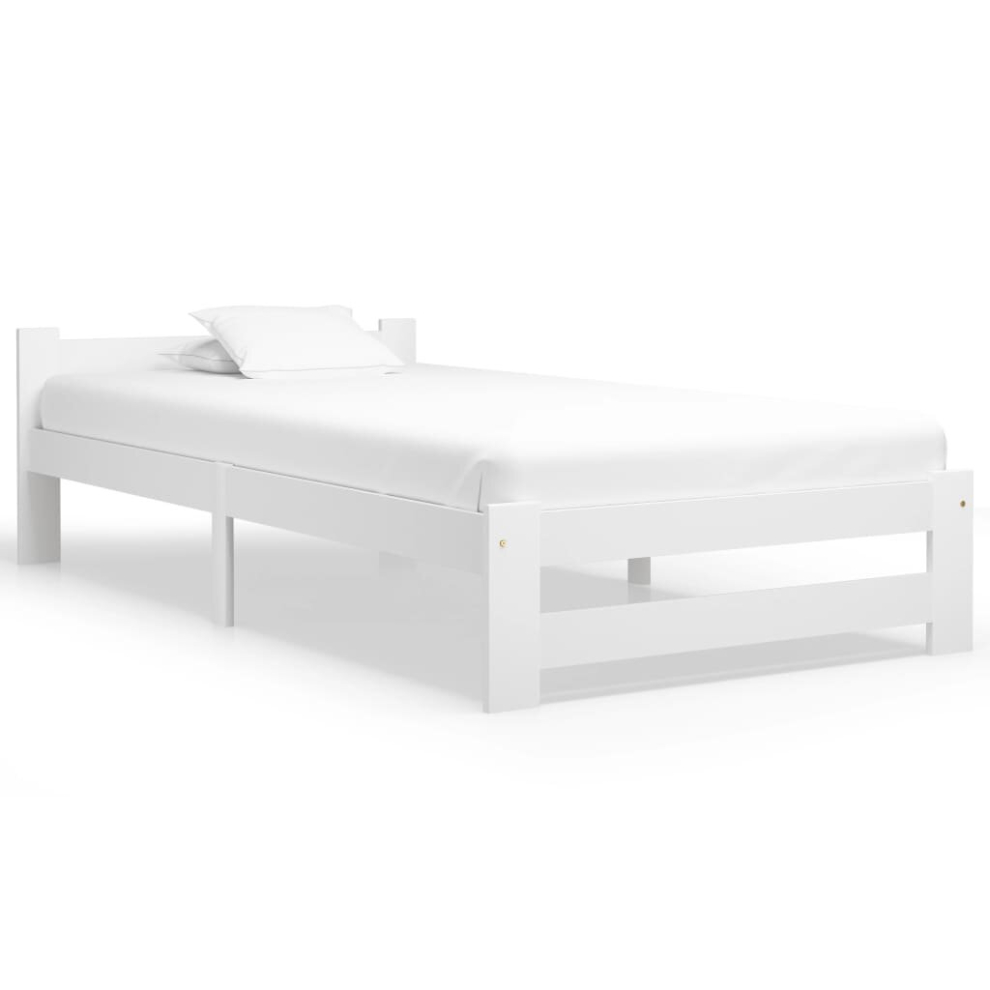 Vidaxl Solid Wood Pine Bed Frame White 90X200 Cm Wooden Bedstead Bed Base