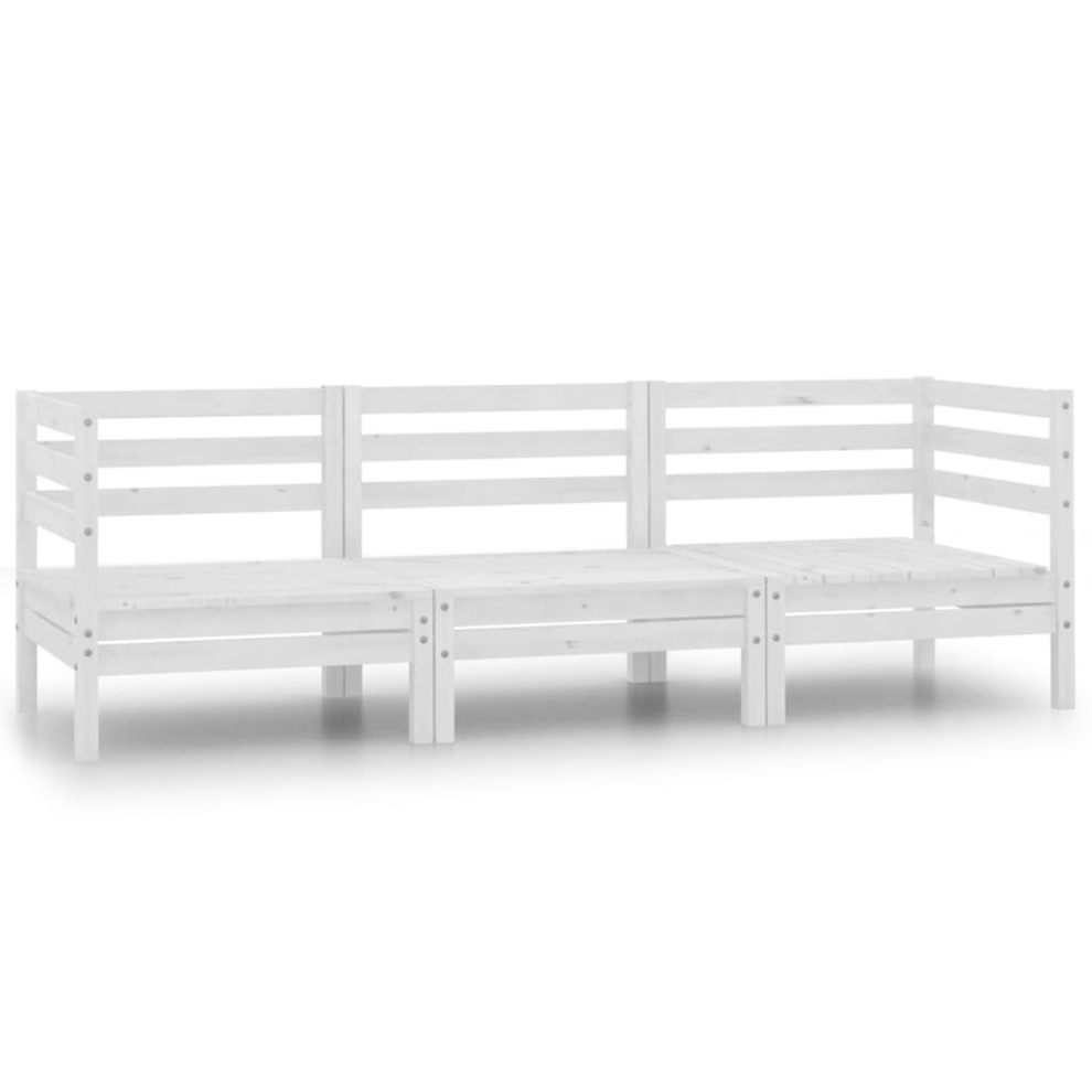 vidaXL Solid Pinewood Garden Lounge Set 3 Piece White Outdoor Sofa Seating